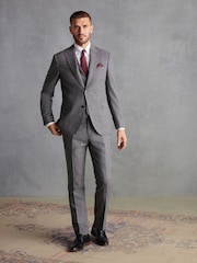 Grey Slim Fit Signature Marzotto Italian Fabric Textured Suit: Trousers - Image 3 of 11