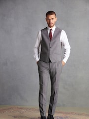 Grey Slim Fit Signature Marzotto Italian Fabric Textured Waistcoat - Image 2 of 12