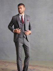 Grey Slim Fit Signature Marzotto Italian Fabric Textured Waistcoat - Image 3 of 12