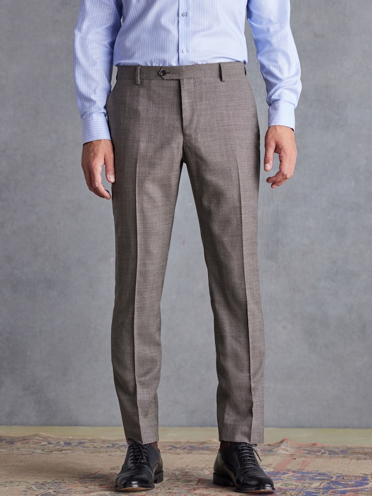 Taupe Slim Fit Signature Marzotto Italian Fabric Textured Suit: Trousers - Image 1 of 7