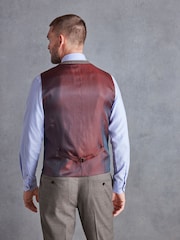Taupe Slim Fit Signature Marzotto Italian Fabric Textured Waistcoat - Image 3 of 7