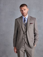 Taupe Slim Fit Signature Marzotto Italian Fabric Textured Waistcoat - Image 4 of 7