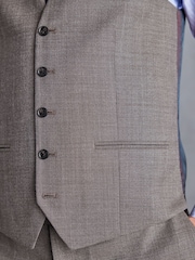 Taupe Slim Fit Signature Marzotto Italian Fabric Textured Waistcoat - Image 6 of 7