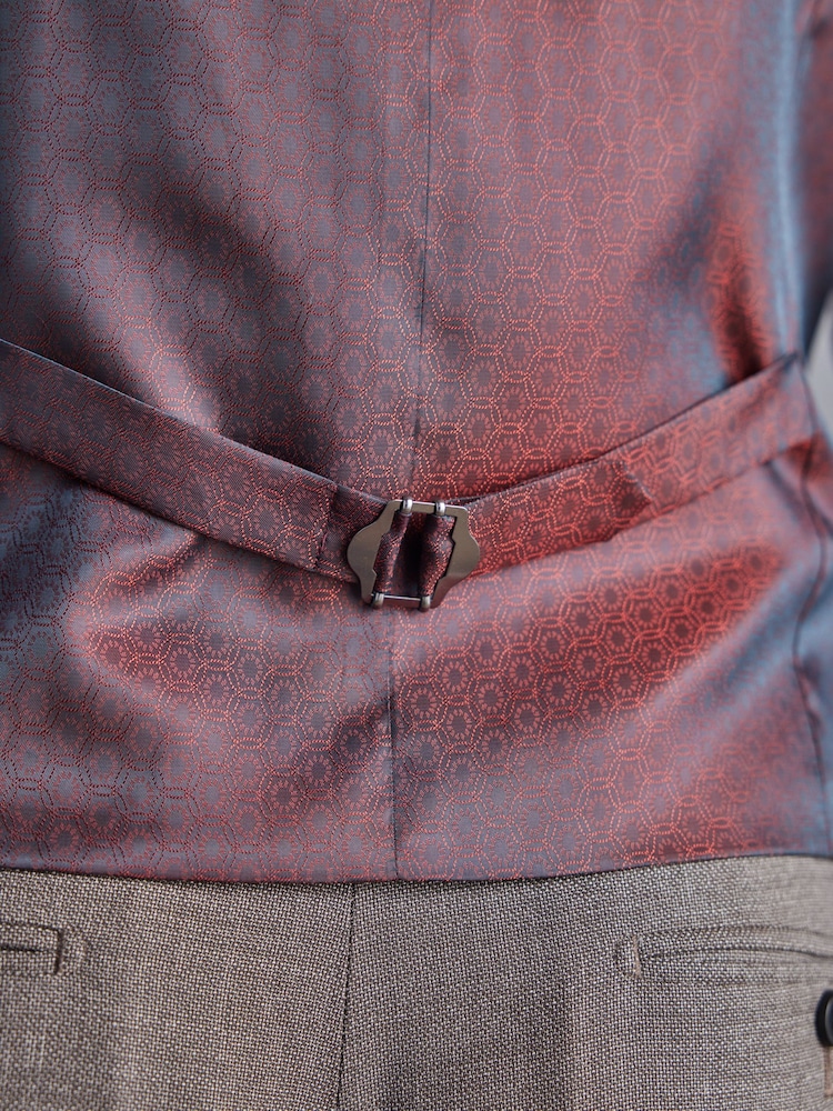 Taupe Slim Fit Signature Marzotto Italian Fabric Textured Waistcoat - Image 7 of 7