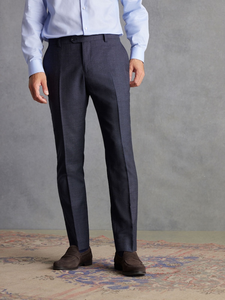 Navy Slim Fit Signature Marzotto Italian Fabric Textured Suit: Trousers - Image 1 of 11