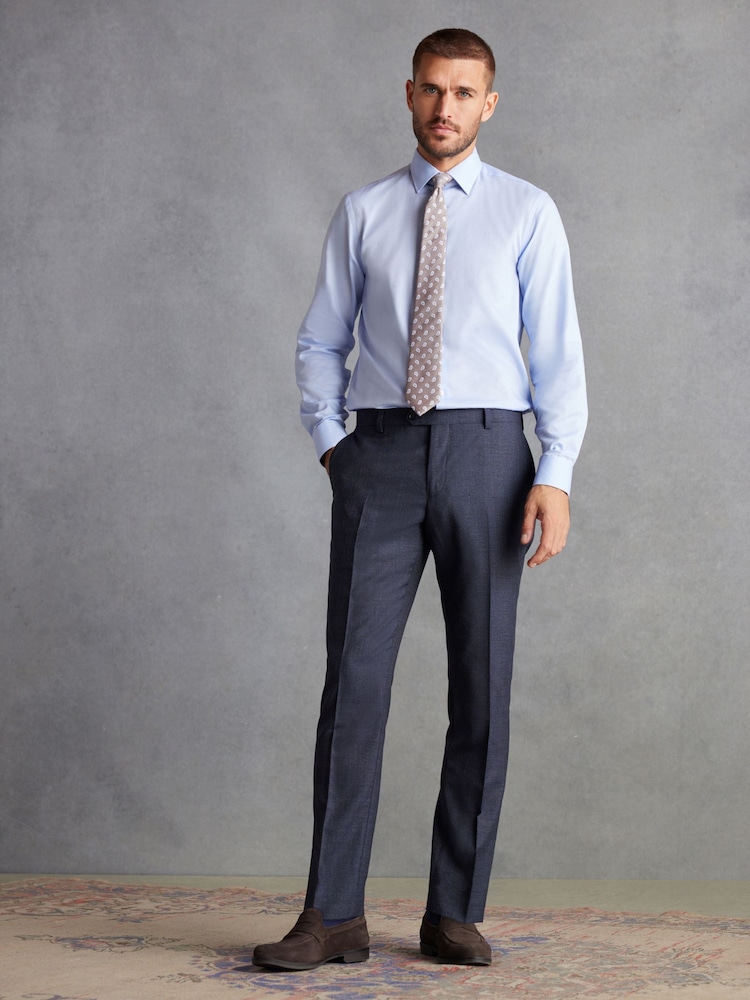 Navy Slim Fit Signature Marzotto Italian Fabric Textured Suit: Trousers - Image 2 of 11