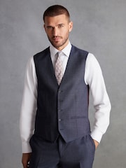 Navy Slim Fit Signature Marzotto Italian Fabric Textured Waistcoat - Image 1 of 11