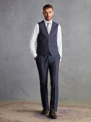 Navy Slim Fit Signature Marzotto Italian Fabric Textured Waistcoat - Image 2 of 11