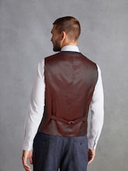 Navy Slim Fit Signature Marzotto Italian Fabric Textured Waistcoat - Image 3 of 11