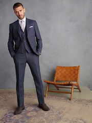 Navy Slim Fit Signature Marzotto Italian Fabric Textured Waistcoat - Image 4 of 11