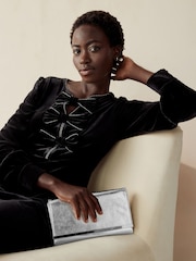 Silver Clutch Bag With Detachable Cross-Body Chain - Image 1 of 6