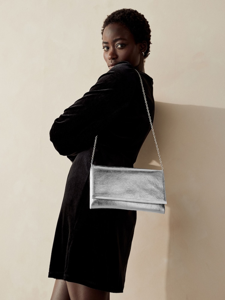 Silver Clutch Bag With Detachable Cross-Body Chain - Image 2 of 6
