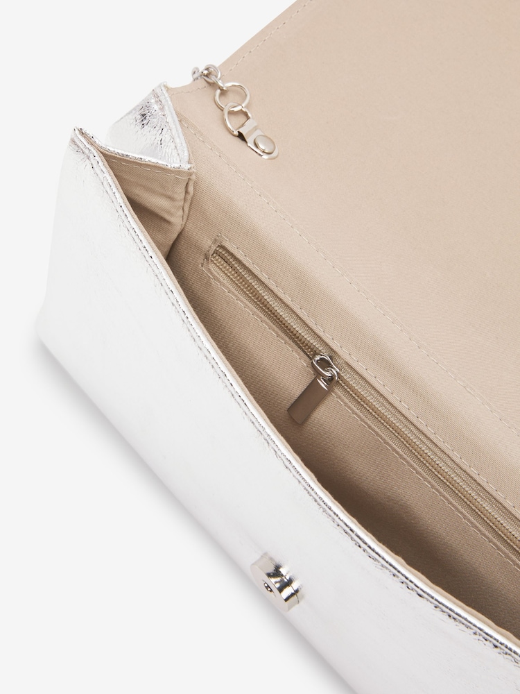 Silver Clutch Bag With Detachable Cross-Body Chain - Image 6 of 6
