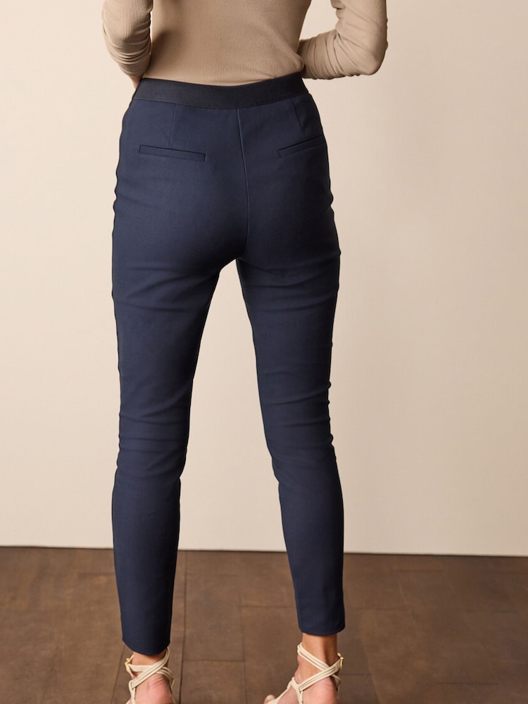 Navy Blue Zipped Detail Skinny Trousers - Image 1 of 6