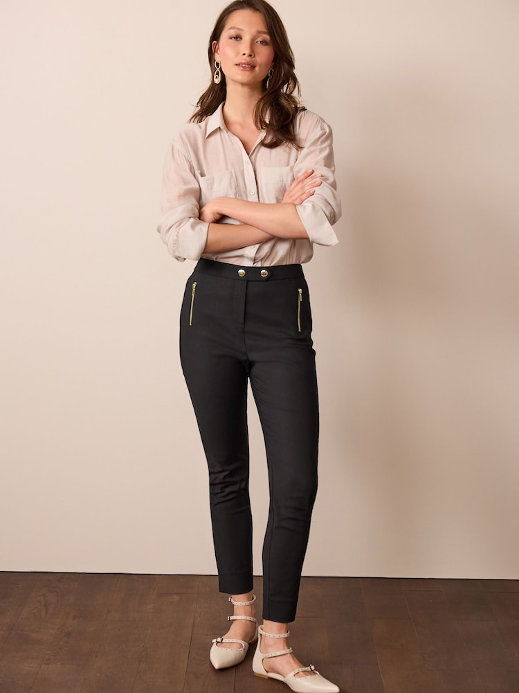 Black Zipped Detail Skinny Trousers - Image 1 of 6