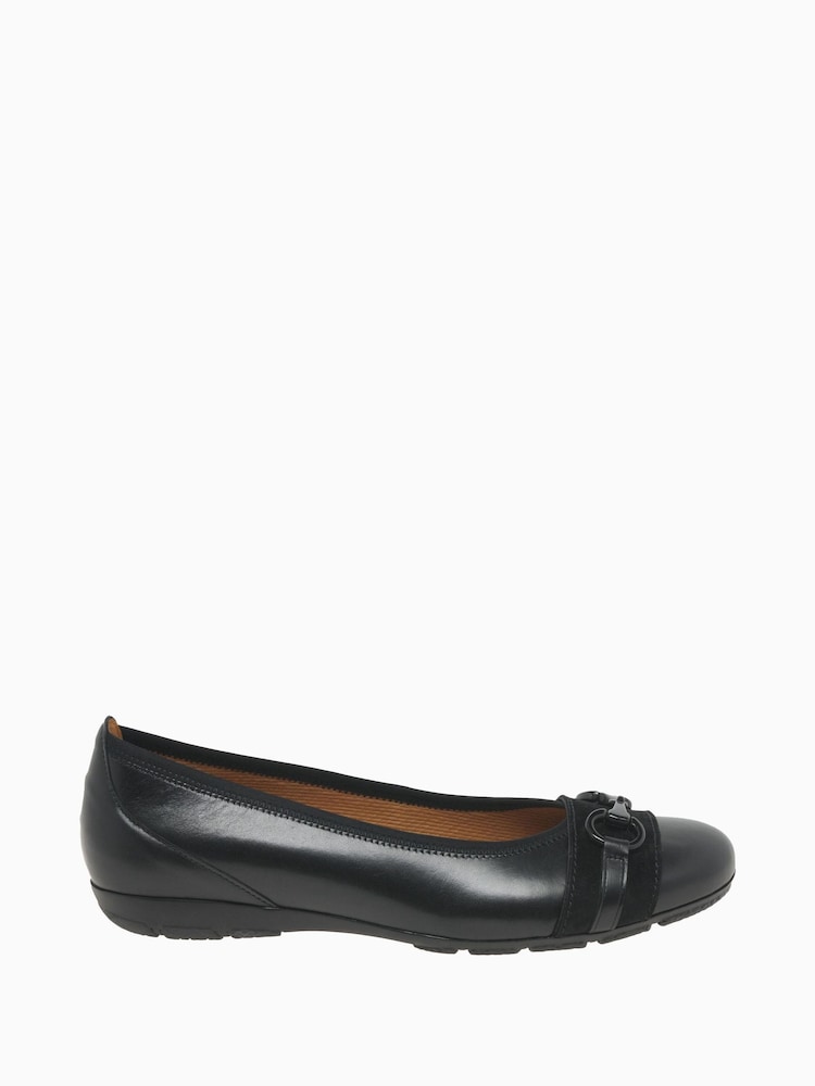 Gabor Raif Black Leather Ballerina Shoes - Image 1 of 5