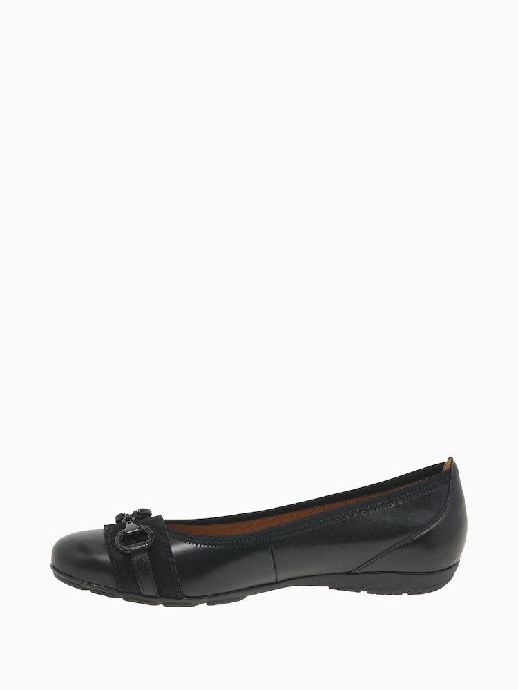 Gabor Raif Black Leather Ballerina Shoes - Image 2 of 5