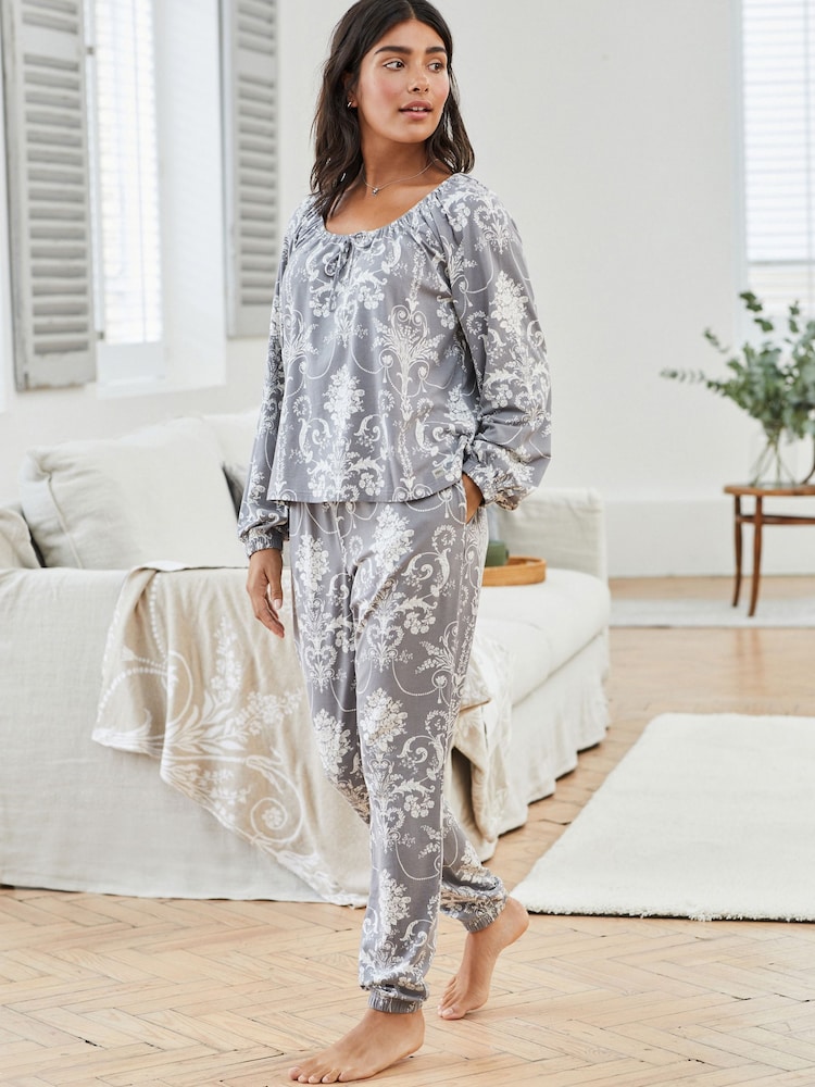 Laura Ashley Grey Josette Print 100% Cotton Pyjamas - Image 2 of 9