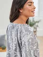 Laura Ashley Grey Josette Print 100% Cotton Pyjamas - Image 5 of 9