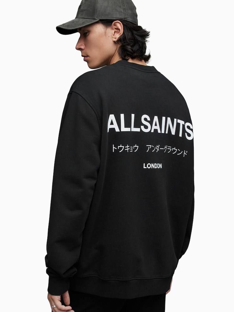 AllSaints Black Underground Crew Jumper - Image 2 of 5