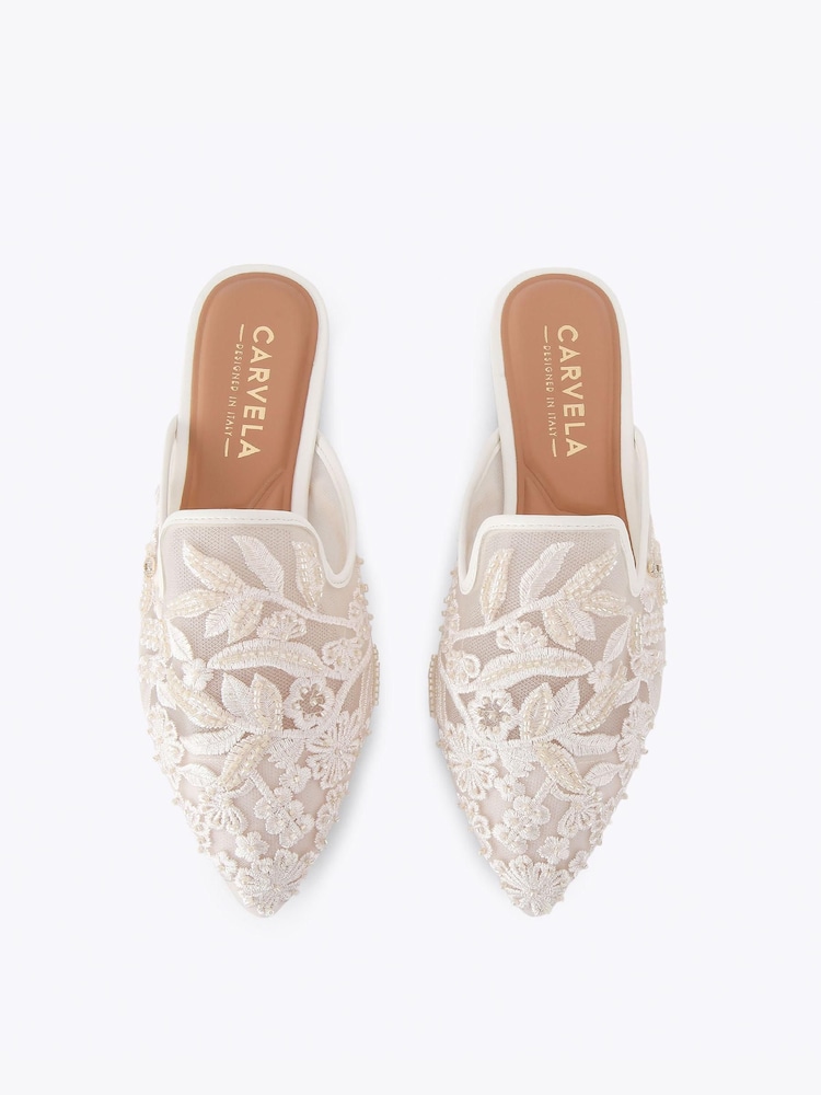 Carvela Cream Evelina Lace Mule Pumps - Image 2 of 4