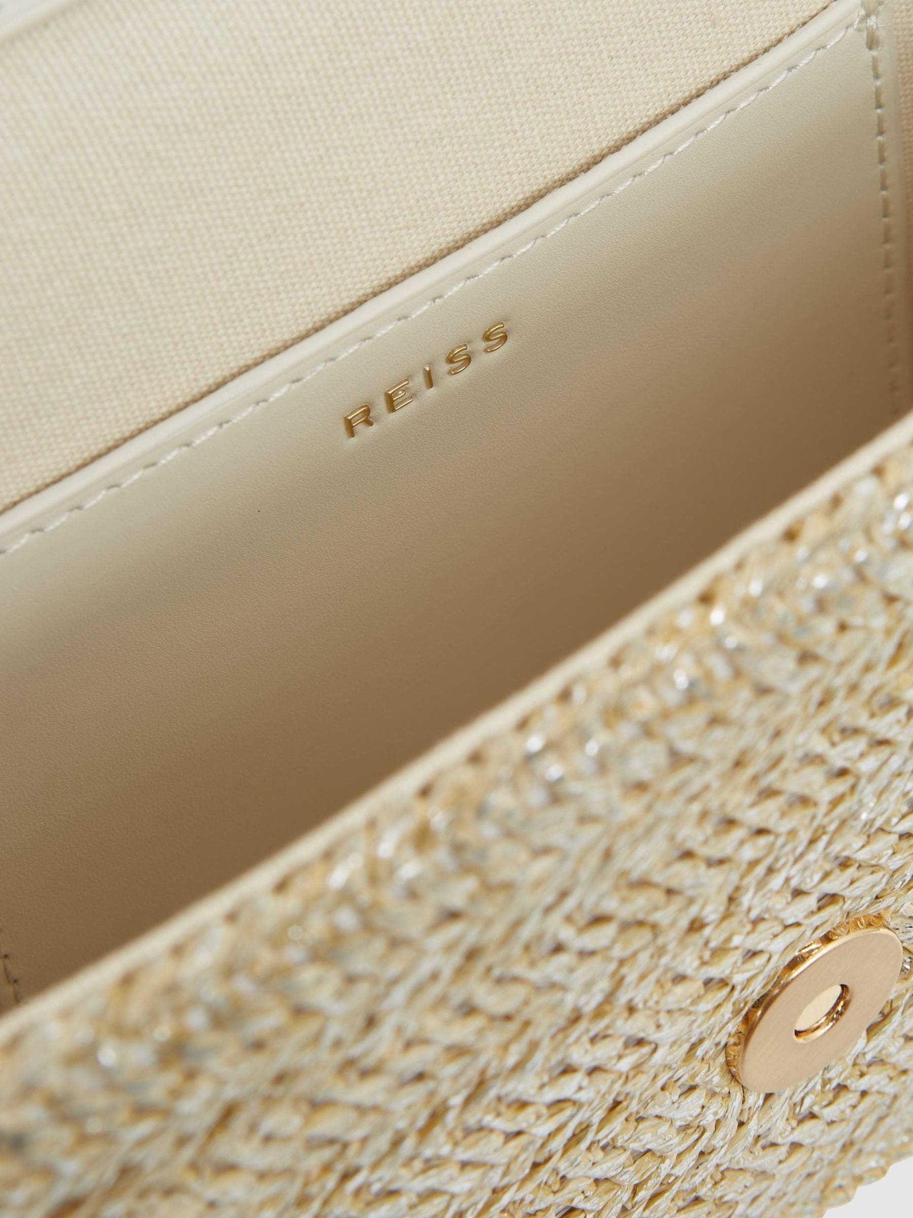 Buy Reiss Silver Off White Lena Raffia Clutch Bag from Next Luxembourg