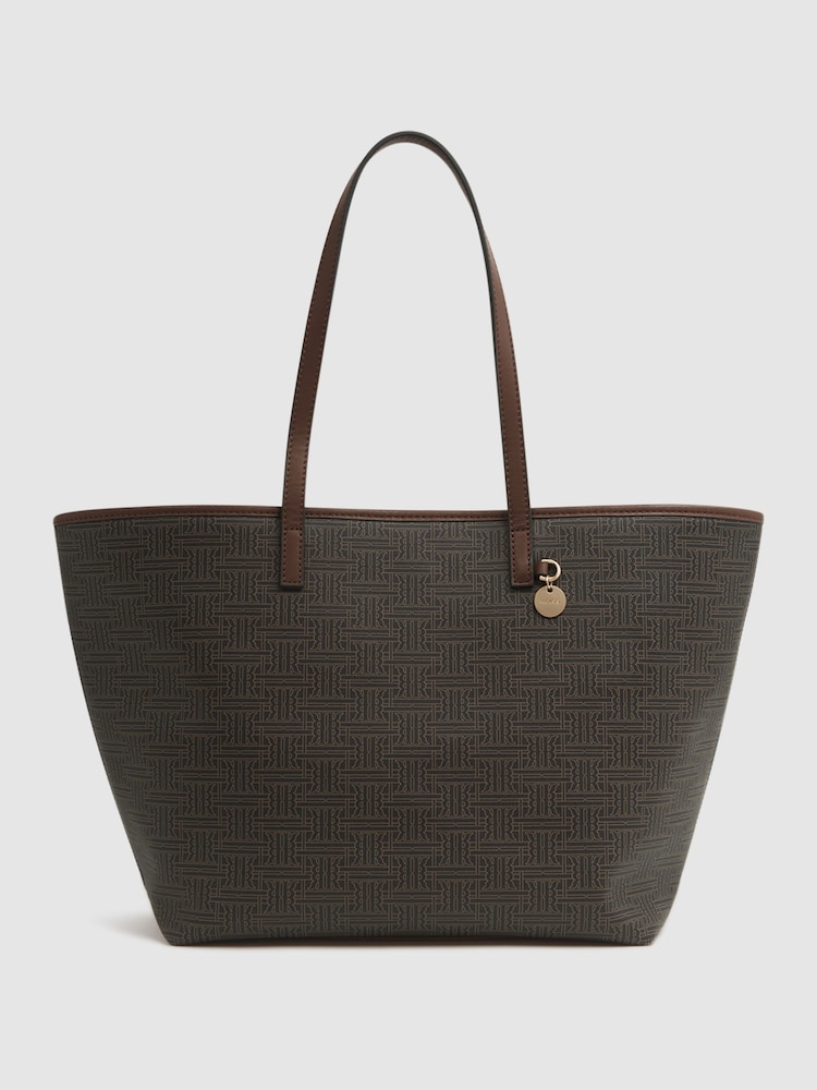 Reiss Chocolate/Tan Dani Bloom Logo Tote Bag - Image 1 of 5