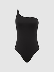Reiss Black Bethany One Shoulder Button Detail Swimsuit - Image 2 of 8