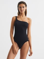 Reiss Black Bethany One Shoulder Button Detail Swimsuit - Image 7 of 8