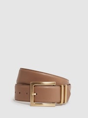 Reiss Camel/Taupe Brompton Leather Square Buckle Belt - Image 1 of 4