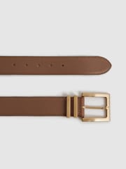 Reiss Camel/Taupe Brompton Leather Square Buckle Belt - Image 3 of 4