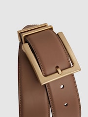 Reiss Camel/Taupe Brompton Leather Square Buckle Belt - Image 4 of 4