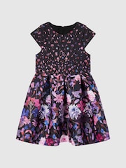 Reiss Purple Serafina 4-9 yrs Scuba Floral Printed Dress - Image 2 of 5