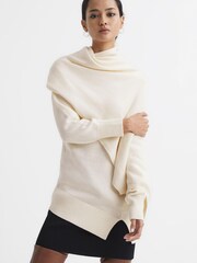 Reiss Cream Layton Shawl Collar Knitted Top - Image 1 of 6
