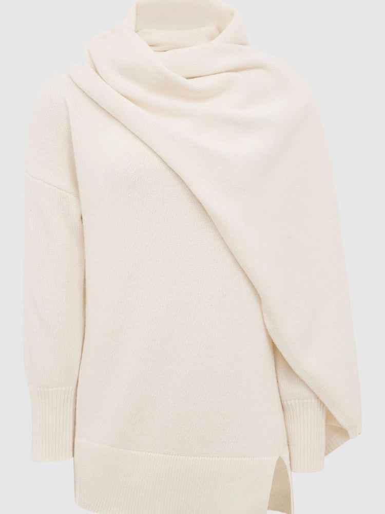 Reiss Cream Layton Shawl Collar Knitted Top - Image 2 of 6