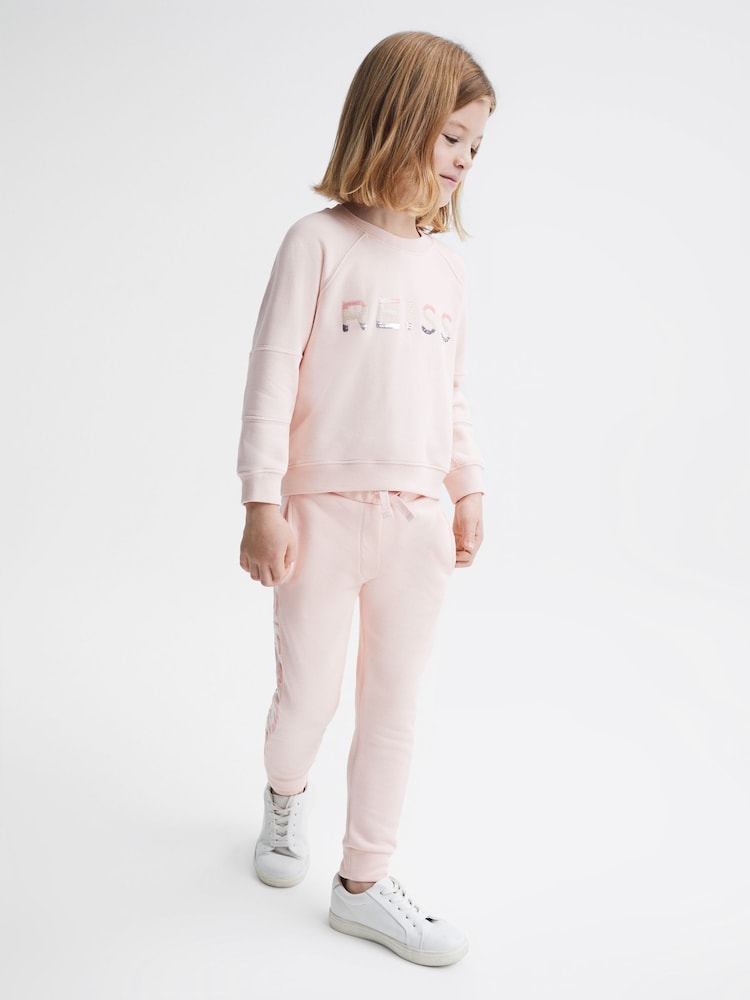 Reiss Soft Pink Bryony Senior Sequin Crew Neck Jumper - Image 1 of 6