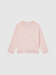 Reiss Soft Pink Bryony Senior Sequin Crew Neck Jumper - Image 2 of 6