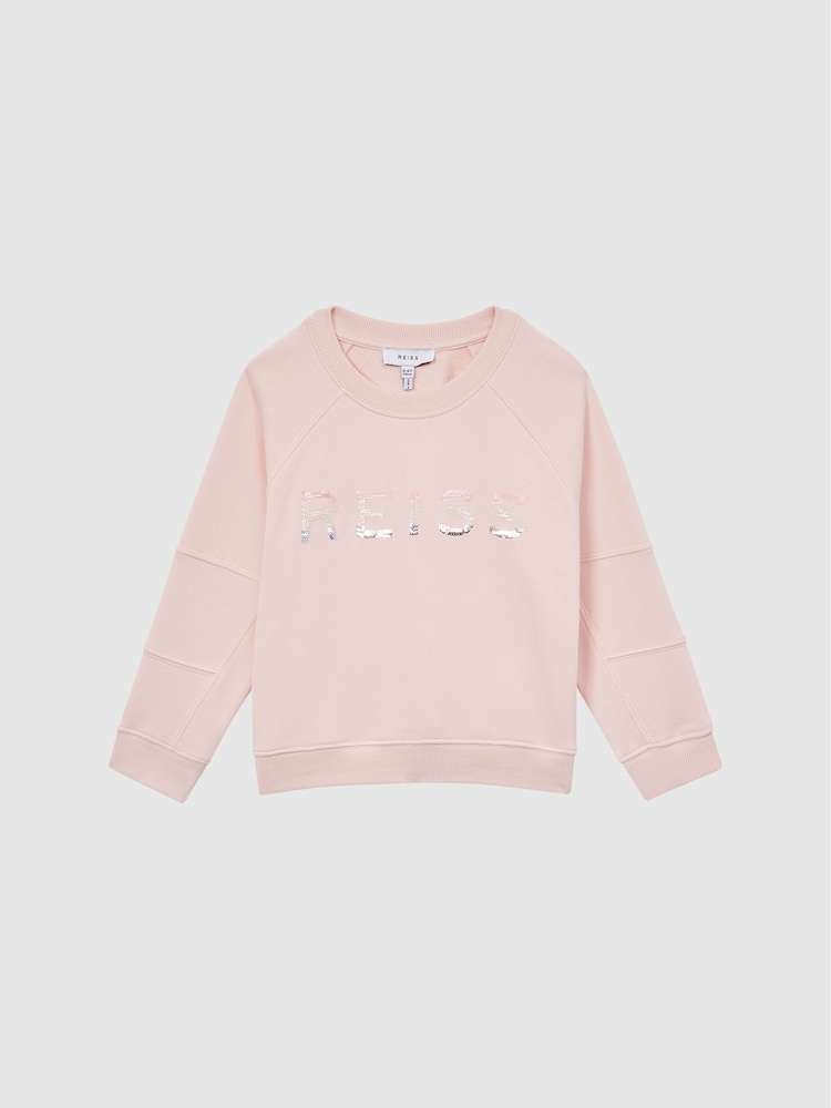 Reiss Soft Pink Bryony Senior Sequin Crew Neck Jumper - Image 2 of 6