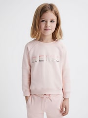 Reiss Soft Pink Bryony Senior Sequin Crew Neck Jumper - Image 3 of 6