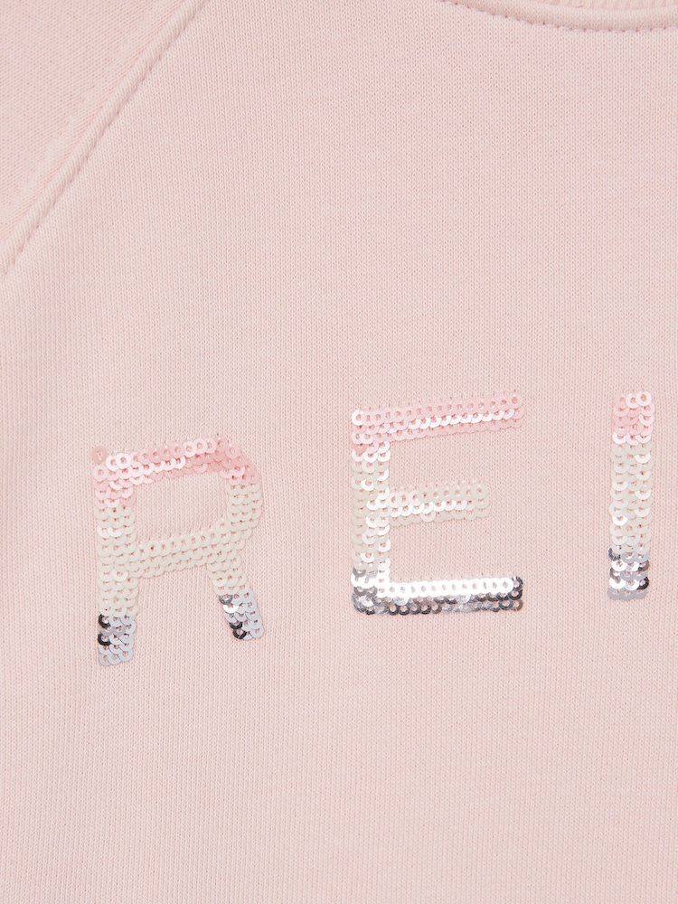 Reiss Soft Pink Bryony Senior Sequin Crew Neck Jumper - Image 6 of 6