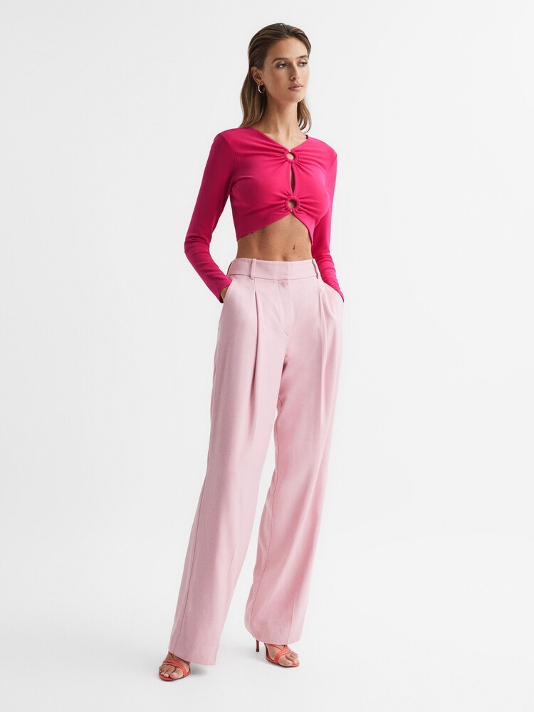 Reiss Pink Hannah Ring Front Crop Top - Image 2 of 5 Reiss Pink Hannah Ring Front Crop Top - Image 2 of 5