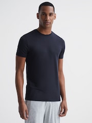 Reiss Navy Denver Mercerised Crew Neck T-Shirt - Image 1 of 6