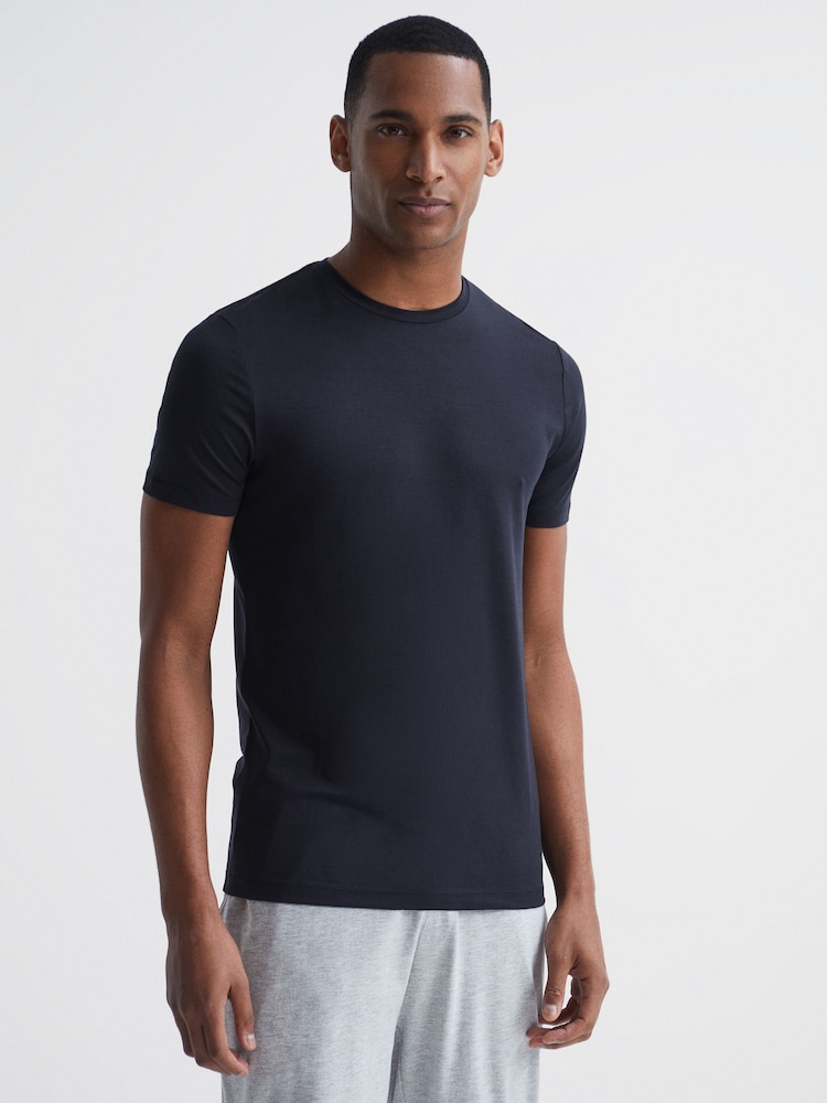 Reiss Navy Denver Mercerised Crew Neck T-Shirt - Image 1 of 6