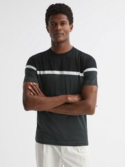 Reiss Black/Charcoal Max Mercerised Cotton Colourblock T-Shirt - Image 1 of 6