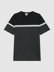 Reiss Black/Charcoal Max Mercerised Cotton Colourblock T-Shirt - Image 2 of 6