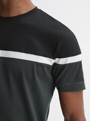 Reiss Black/Charcoal Max Mercerised Cotton Colourblock T-Shirt - Image 4 of 6