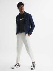 Reiss Black/Charcoal Max Mercerised Cotton Colourblock T-Shirt - Image 6 of 6