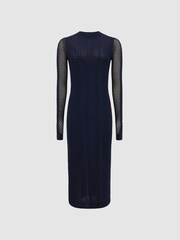 Reiss Navy Lilibet Knitted Bodycon Midi Dress - Image 2 of 8