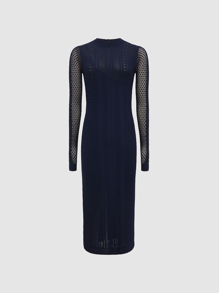 Reiss Navy Lilibet Knitted Bodycon Midi Dress - Image 2 of 8