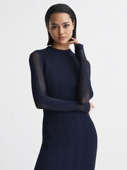 Reiss Navy Lilibet Knitted Bodycon Midi Dress - Image 3 of 8
